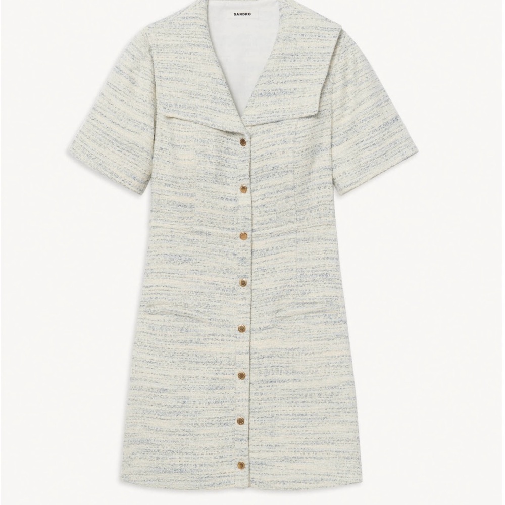 Sandro Blue Tweed Dress with sailor collar